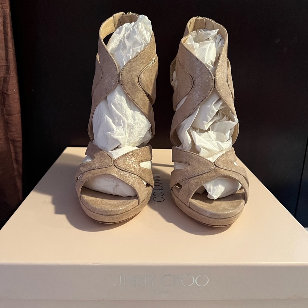 Jimmy Choo Collar Shimmer Sand Heels